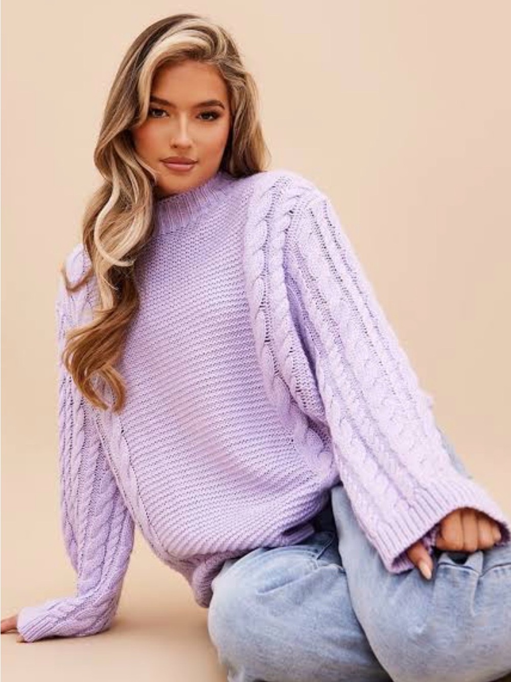 Pretty Little Thing Lilac Cable Knit Women's Sweater - Size L